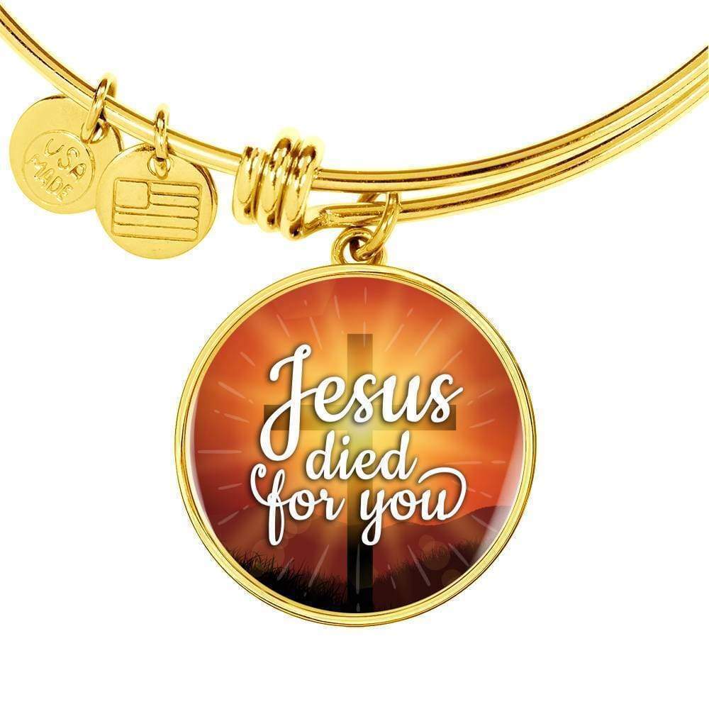 Jesus Died For You Personalized Engraved Gold Circle Bangle Bracelet Custom